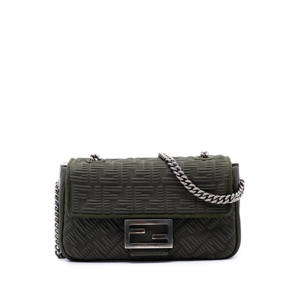 Pre-Loved Fendi Zucca Embossed Technical Fabric Chain Midi Baguette